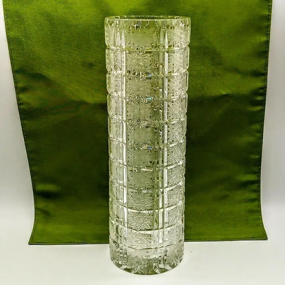 Bohemian Queen's Lace 12-Inch Clear Glass Star Cut Straight Vase